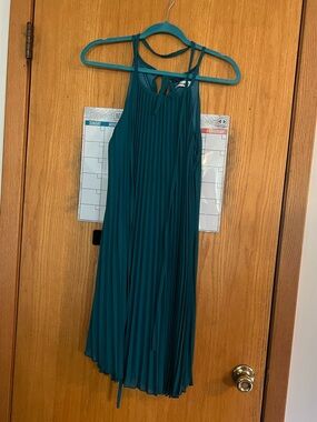 Ellames Pleated Halter Midi Dress in Teal